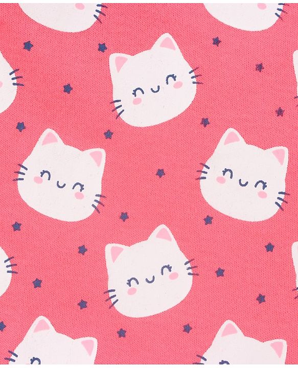 Babyhug Full Sleeves Footed Sleepsuits Kitty Print Pack of 2 - Fuchsia Light Pink