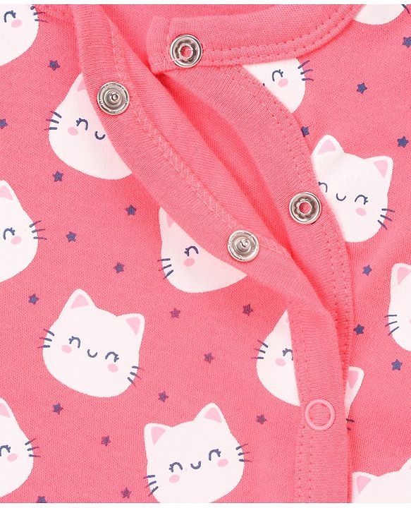 Babyhug Full Sleeves Footed Sleepsuits Kitty Print Pack of 2 - Fuchsia Light Pink