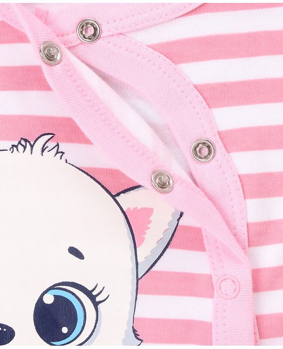 Babyhug Full Sleeves Footed Sleepsuits Kitty Print Pack of 2 - Fuchsia Light Pink