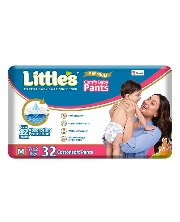 Littles Comfy Baby Pants Diapers Medium Size with Wetness Indicator and 12  hours Absorption, M (32 count) Online in India, Buy at Best Price from   - 10537268