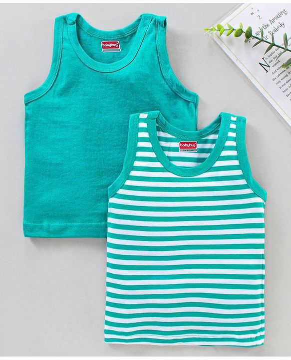 Babyhug 100% Cotton Sleeveless Sando Vests Pack of 2 - Green