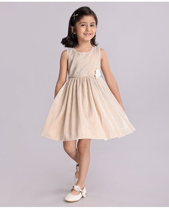 Babyhug Sleeveless Party Frock with Corsage - Pearly White