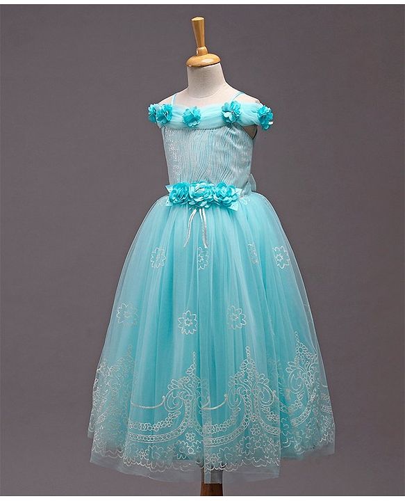 Babyhug Sleeveless Party Wear Gown with Corsage - Blue