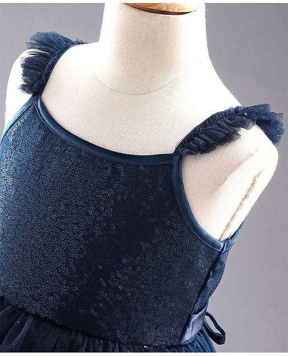 Babyhug Sleeveless Frilled and Layered Sequined Party Dress - Navy Blue