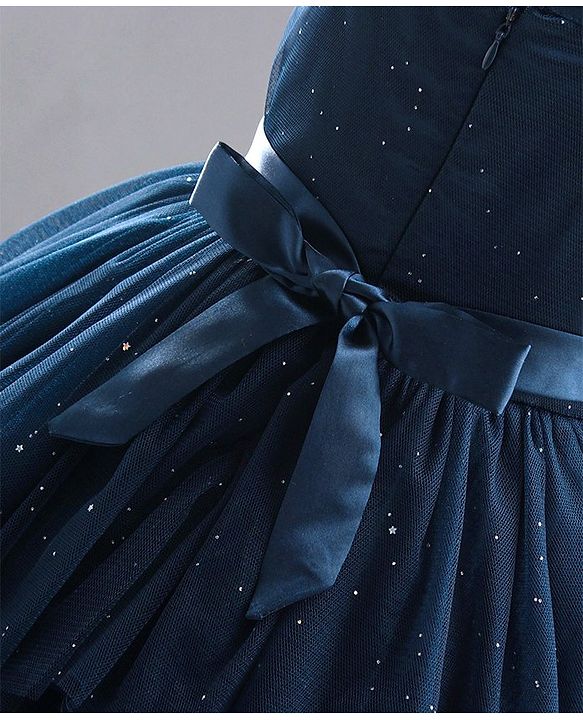 Babyhug Sleeveless Frilled and Layered Sequined Party Dress - Navy Blue