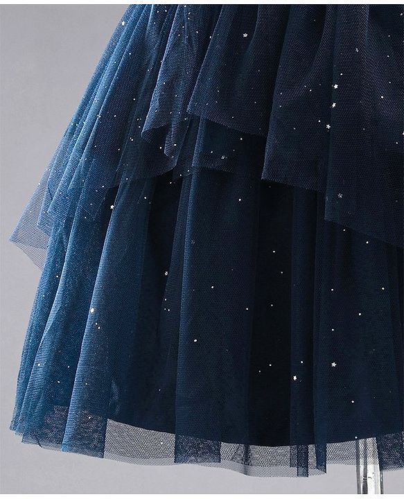 Babyhug Sleeveless Frilled and Layered Sequined Party Dress - Navy Blue