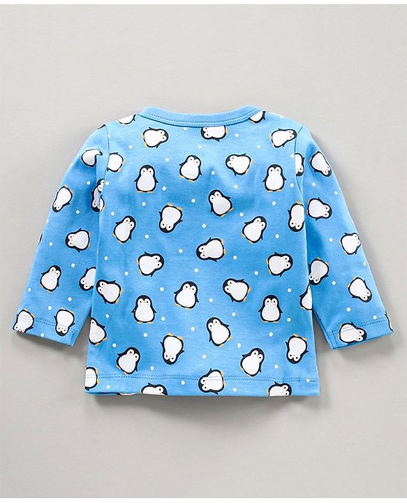 Babyhug 100% Cotton Full Sleeves Vests Penguin Print Pack of 3 - Aqua & Sky Blue White