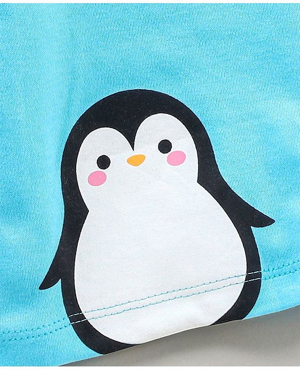 Babyhug 100% Cotton Full Sleeves Vests Penguin Print Pack of 3 - Aqua & Sky Blue White