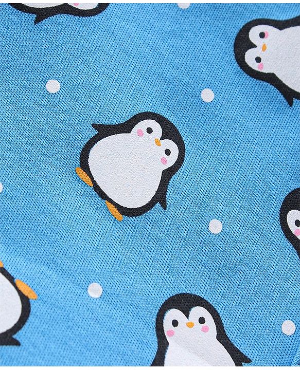 Babyhug 100% Cotton Full Sleeves Vests Penguin Print Pack of 3 - Aqua & Sky Blue White