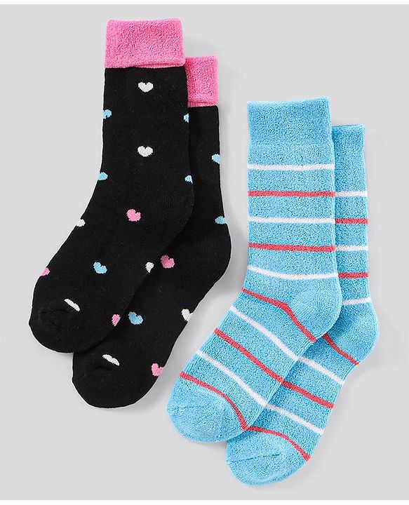 Pine Kids Anti Microbial Washed Soft Terry Socks Set of 2 Pairs - Black Blue