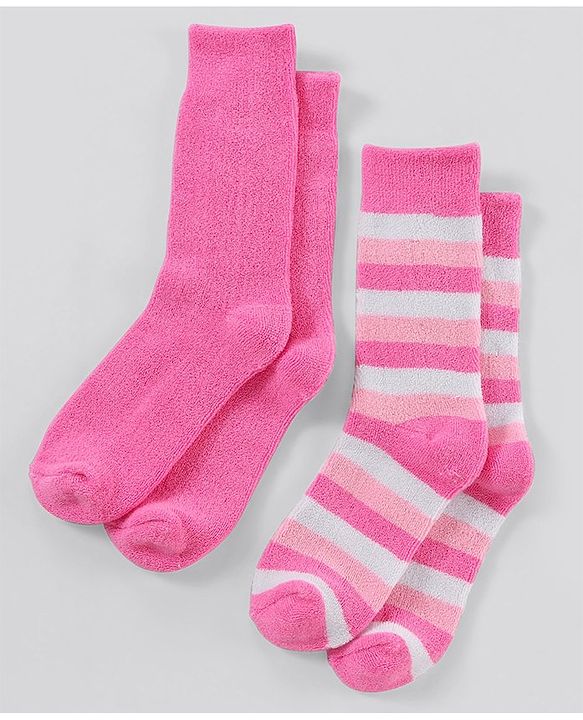 Pine Kids Anti Microbial Washed Soft Terry Socks Set of 2 Pairs - Pink