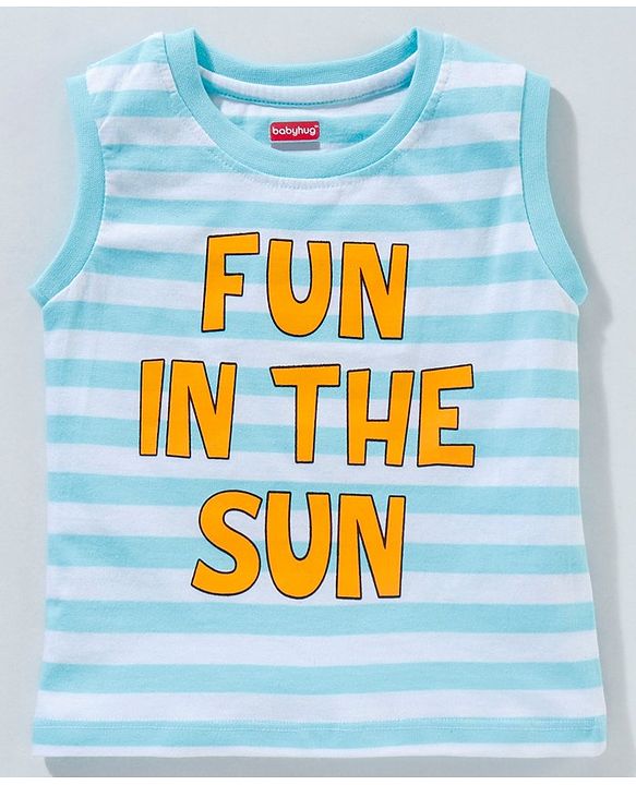Babyhug Sleeveless Striped T-Shirt Text Print - Blue