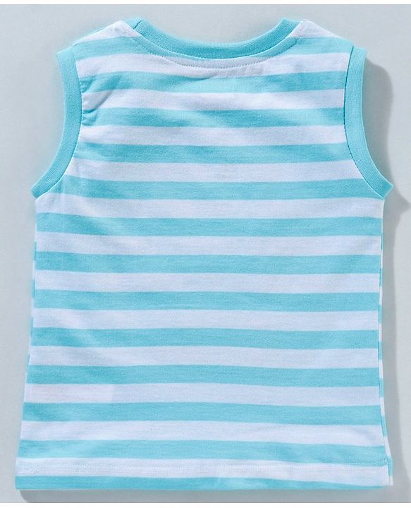 Babyhug Sleeveless Striped T-Shirt Text Print - Blue