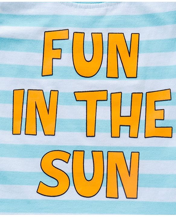Babyhug Sleeveless Striped T-Shirt Text Print - Blue