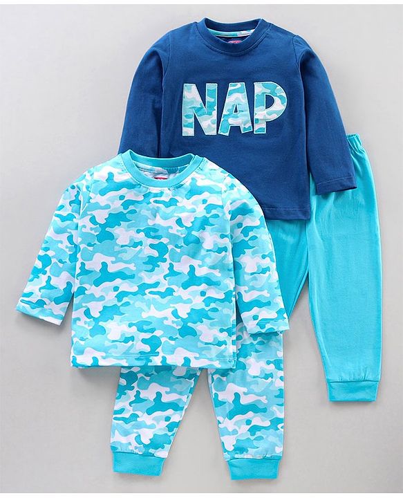Babyhug Full Sleeves Night Suits Pack of 2 - Navy & Light Blue