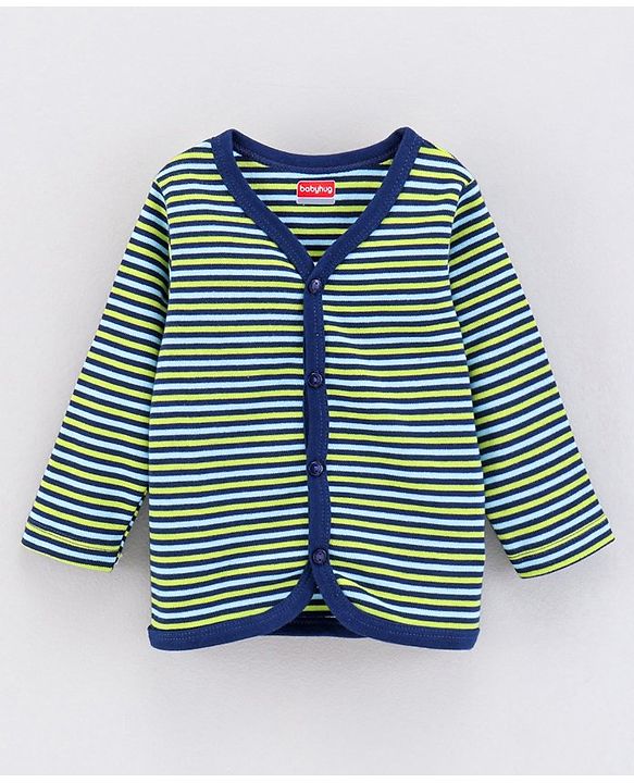 Babyhug 100% Cotton Full Sleeves Vests Striped and Printed Pack of 2 - Blue Green