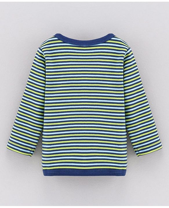 Babyhug 100% Cotton Full Sleeves Vests Striped and Printed Pack of 2 - Blue Green
