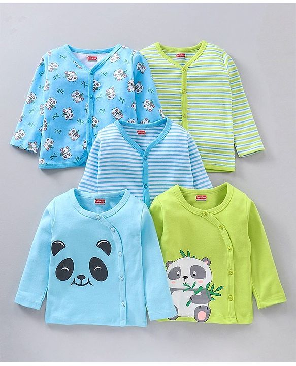 Babyhug Full Sleeves Cotton Vests Printed and Striped Pack of 5 - Multicolour