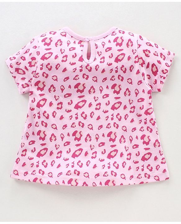 Babyhug Half Sleeves Printed Night Suit Bow Applique - Pink