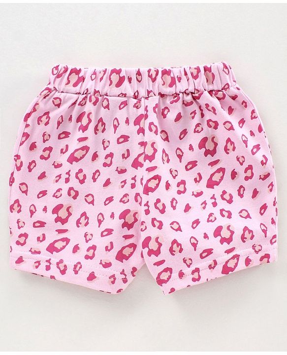 Babyhug Half Sleeves Printed Night Suit Bow Applique - Pink