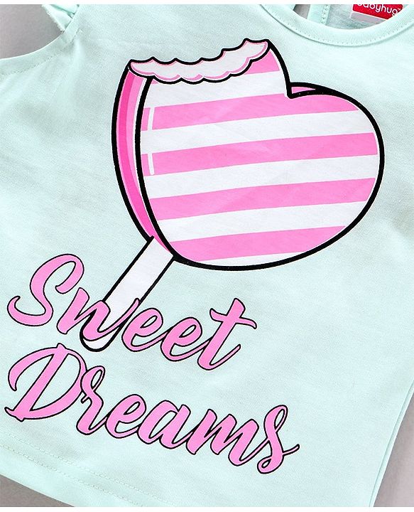 Babyhug Frill Sleeves Night Suit Text Print - Blue