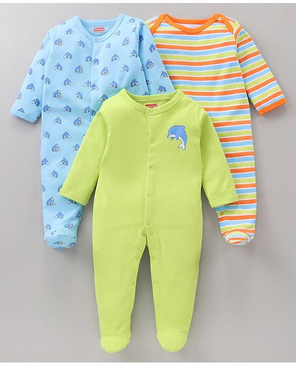 Babyhug Full Sleeves Printed Sleepsuit Pack Of 3 - Multicolor