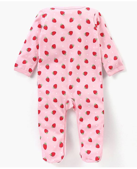 Babyhug Full Sleeves Footed Sleepsuits Strawberry Print Pack Of 3 - Red Pink