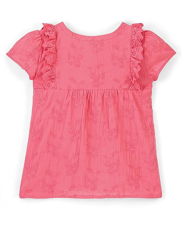Pine Kids Puff Sleeves Top Floral Embroidery - Light Pink
