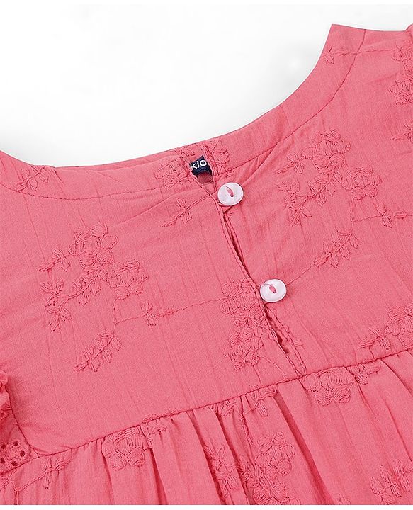 Pine Kids Puff Sleeves Top Floral Embroidery - Light Pink