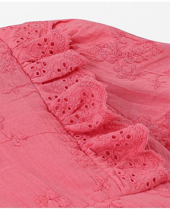 Pine Kids Puff Sleeves Top Floral Embroidery - Light Pink