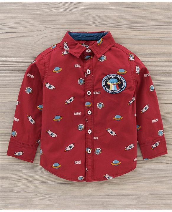 Babyhug Full Sleeves Shirt And Loungepants Multiprint - Red Khaki