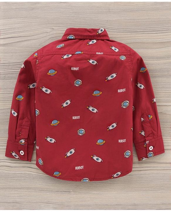 Babyhug Full Sleeves Shirt And Loungepants Multiprint - Red Khaki