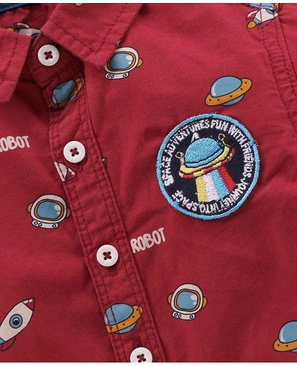 Babyhug Full Sleeves Shirt And Loungepants Multiprint - Red Khaki