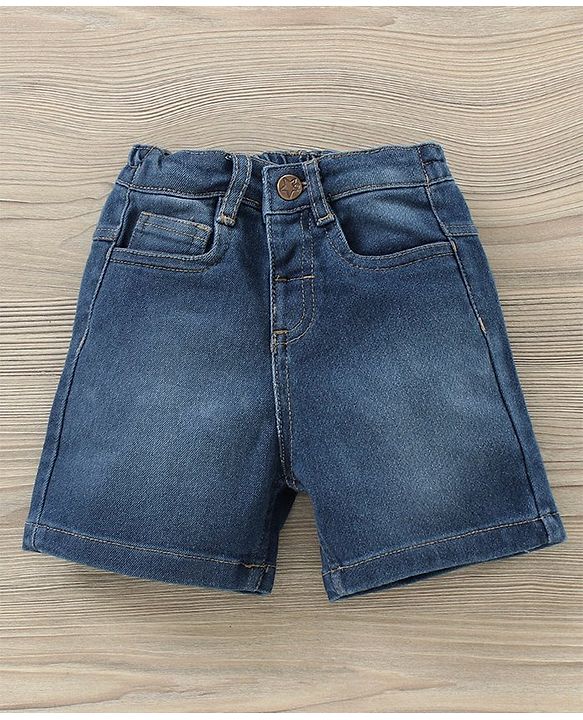 Babyhug Party Wear Half Sleeves Shirt & Denim Shorts With Bow - Red Blue
