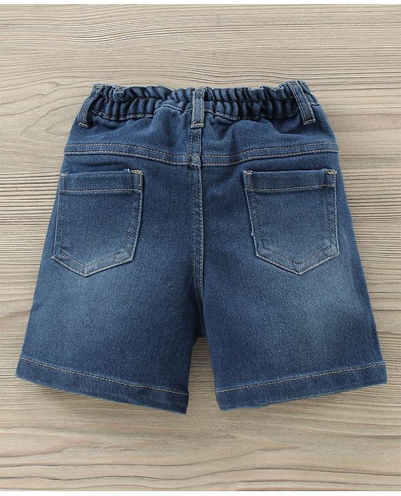 Babyhug Party Wear Half Sleeves Shirt & Denim Shorts With Bow - Red Blue