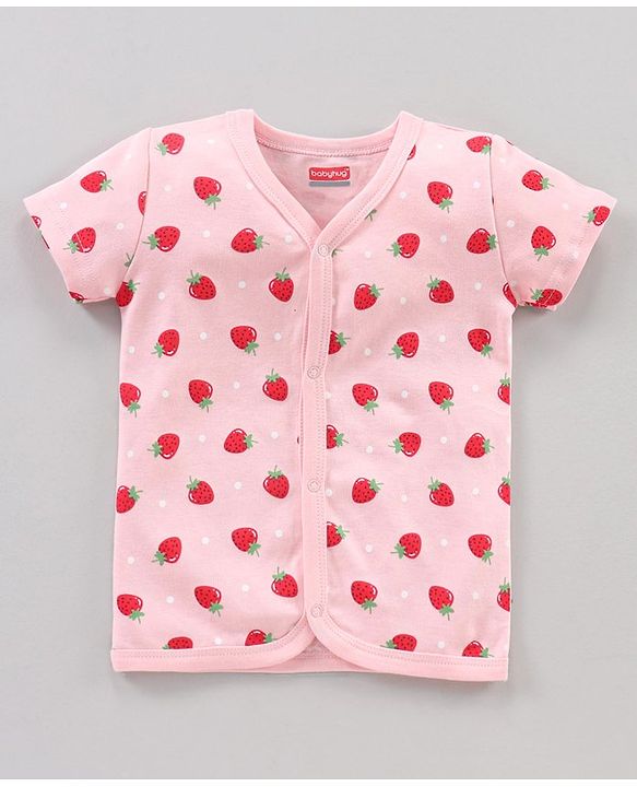 Babyhug Half Sleeves 100% Cotton Vests Dot And Strawberry Print Pack Of 3 - Red Pink Green