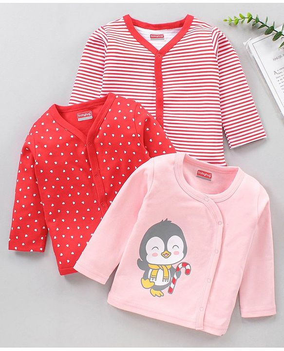 Babyhug Full Sleeves Vests Pack of 3 - Red Pink