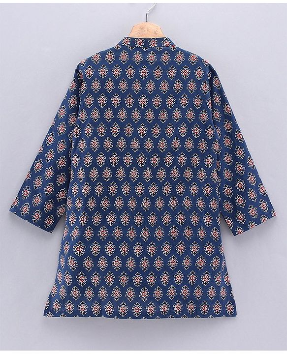 Babyhug Cotton Full Sleeves Kurta & Dhoti Set Geometric Print - Blue Off White
