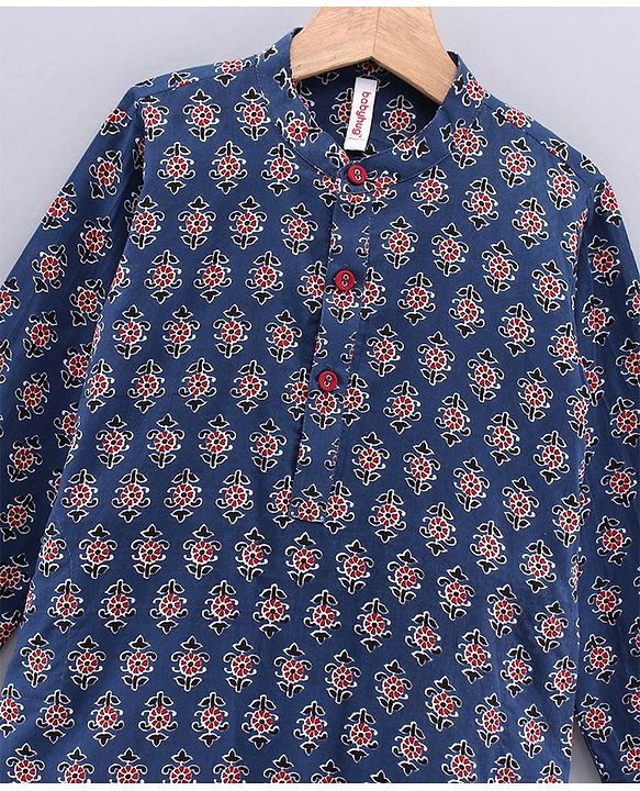 Babyhug Cotton Full Sleeves Kurta & Dhoti Set Geometric Print - Blue Off White
