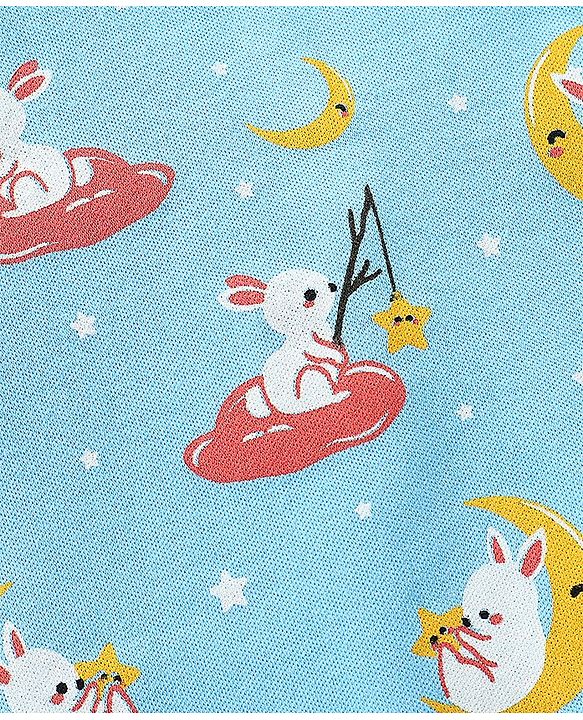 Babyhug Full Sleeves Footed Sleepsuit Bunny Print - Light Blue