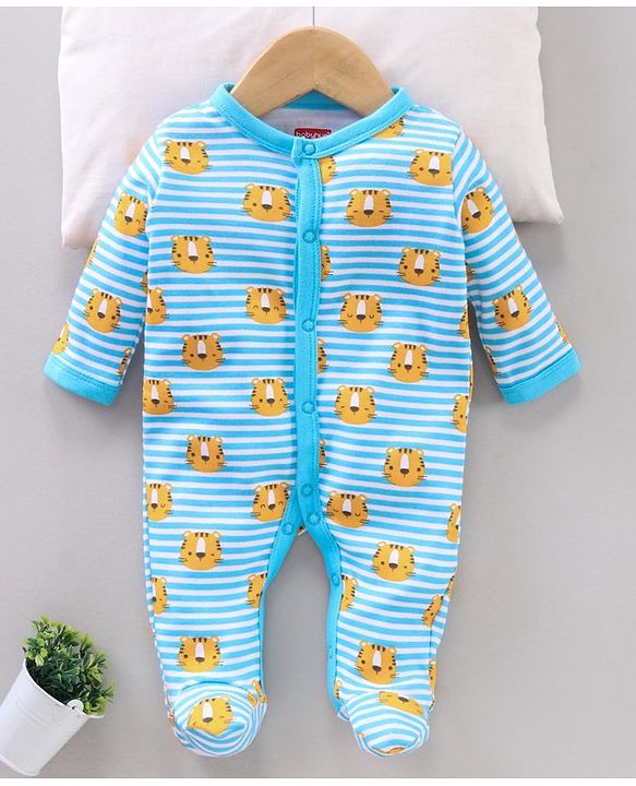 Babyhug Full Sleeves Printed Sleep Suit - Blue