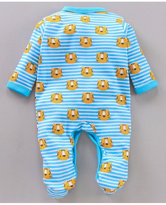 Babyhug Full Sleeves Printed Sleep Suit - Blue