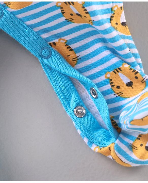Babyhug Full Sleeves Printed Sleep Suit - Blue