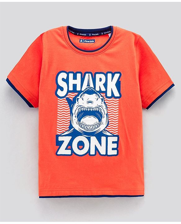 Pine Kids Half Sleeves Biowashed T-Shirt Text Print - Orange