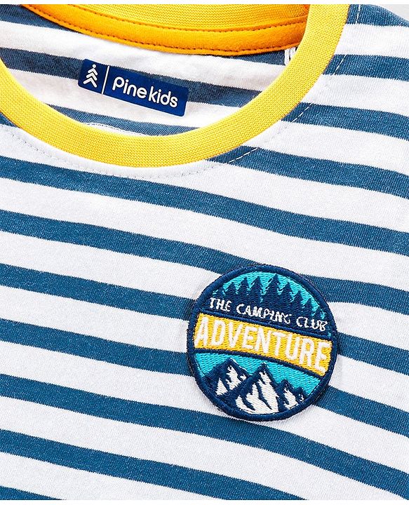 Pine Kids Half Sleeves Biowashed T-Shirt Stripes Print - Blue