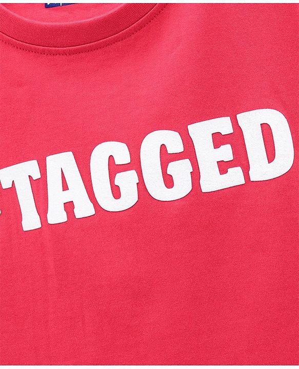 Pine Kids Half Sleeves T-Shirt Text Print - Red