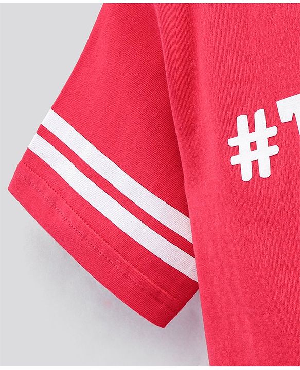 Pine Kids Half Sleeves T-Shirt Text Print - Red