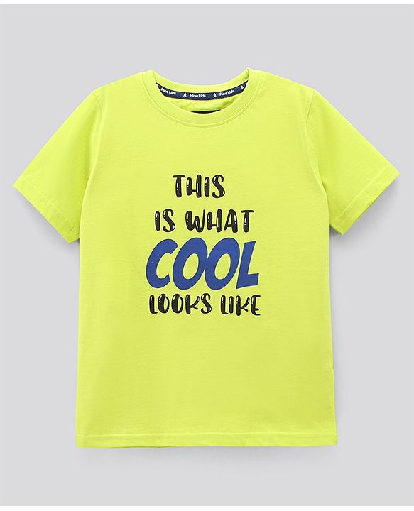 Pine Kids Half Sleeves Biowashed T-Shirt Text Print - Green