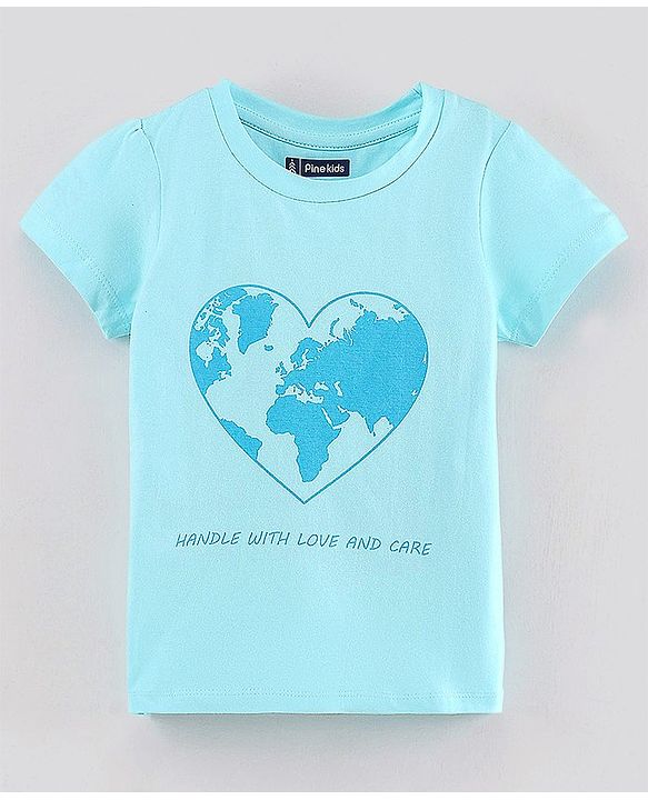 Pine Kids Half Sleeves Tops Heart Print Pack of 2 - Pink Blue