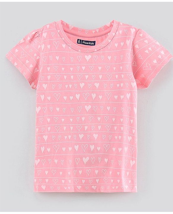 Pine Kids Half Sleeves Tops Heart Print Pack of 2 - Pink Blue